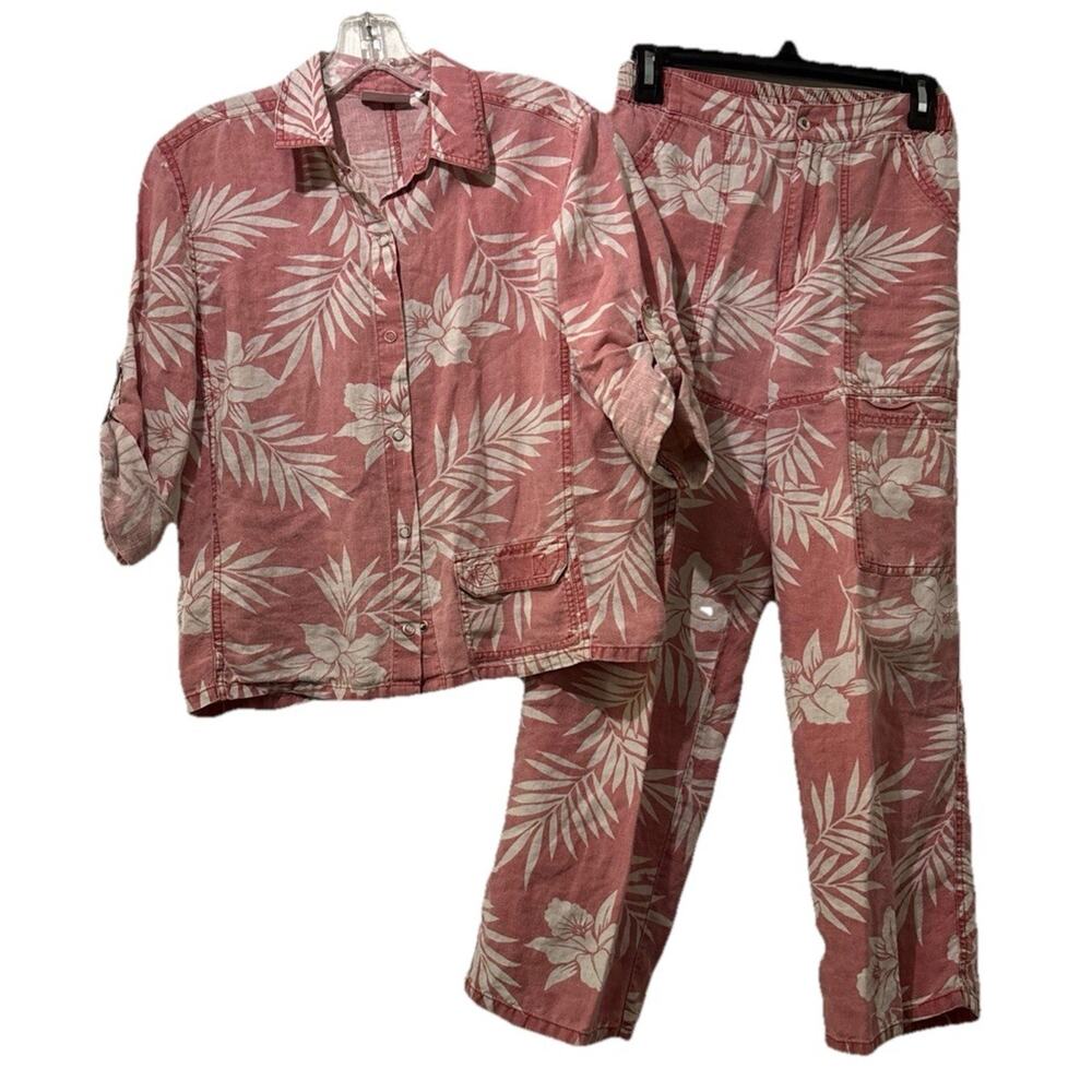 Chicos Design Vintage Linen 2 Piece Outfit Size 0/S/4 Vacation Travel Resort